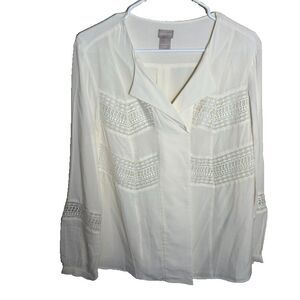 Chico's Blouse Women's 1 Ivory V-Neck Lace Sheer Long Sleeve Career Top
